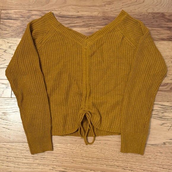 Full Circle Trends Mustard V-Neck Sweater Crop - Picture 2 of 3